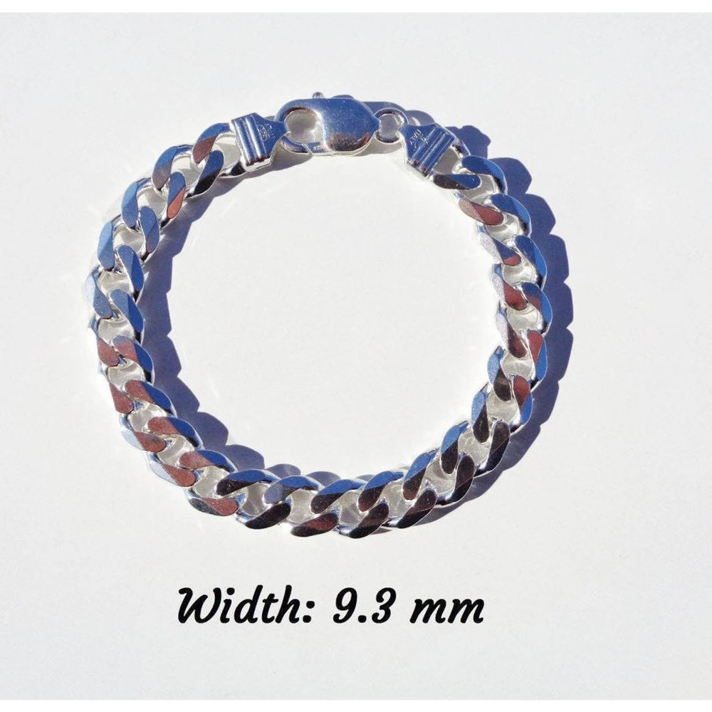 Curb Link Bracelet, SOLID 925 ITALY Sterling Silver Cuban Bracelet Not Hollow